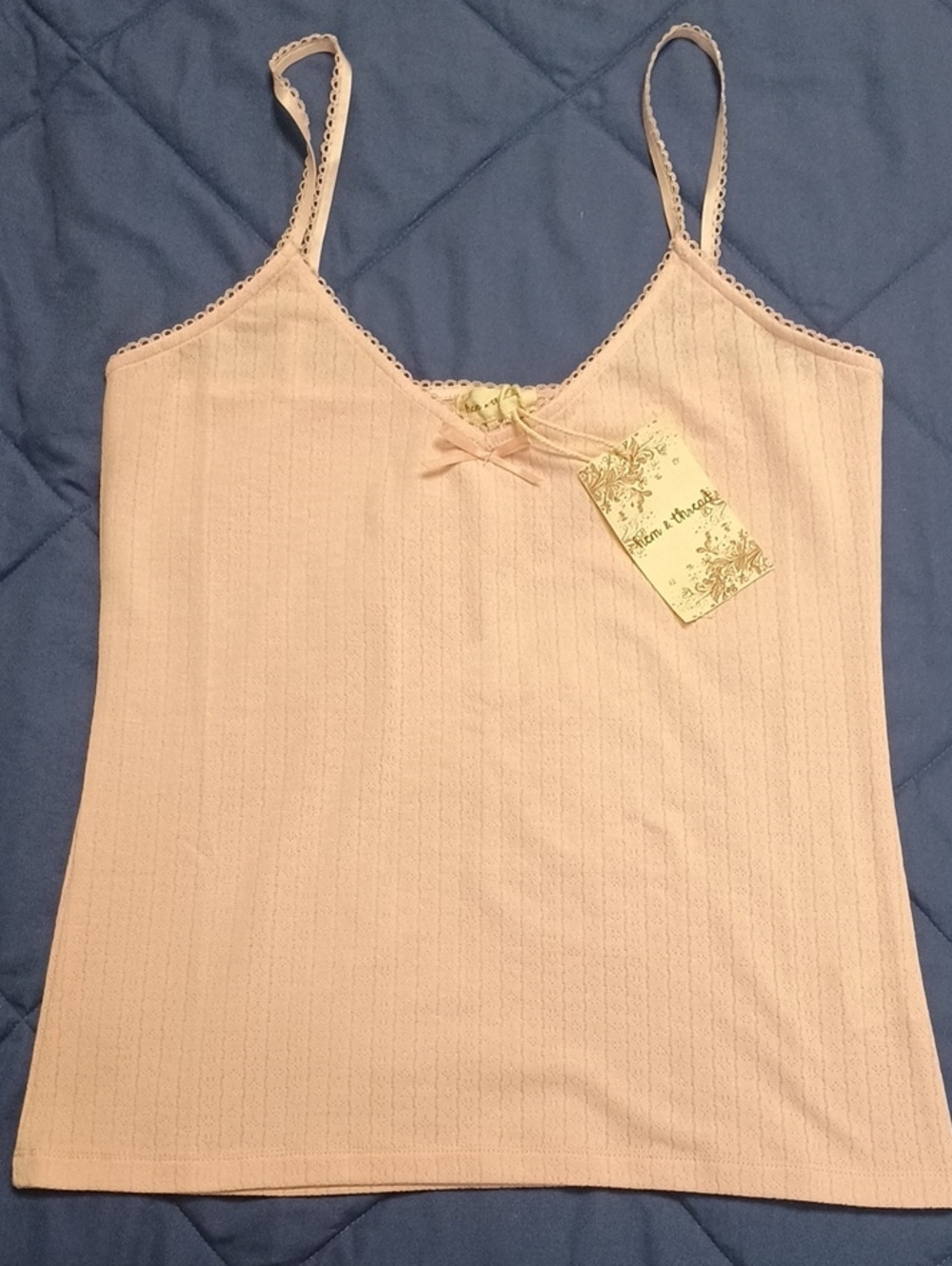 Light Pink Ribbed Spaghetti Strap Tank with Bow